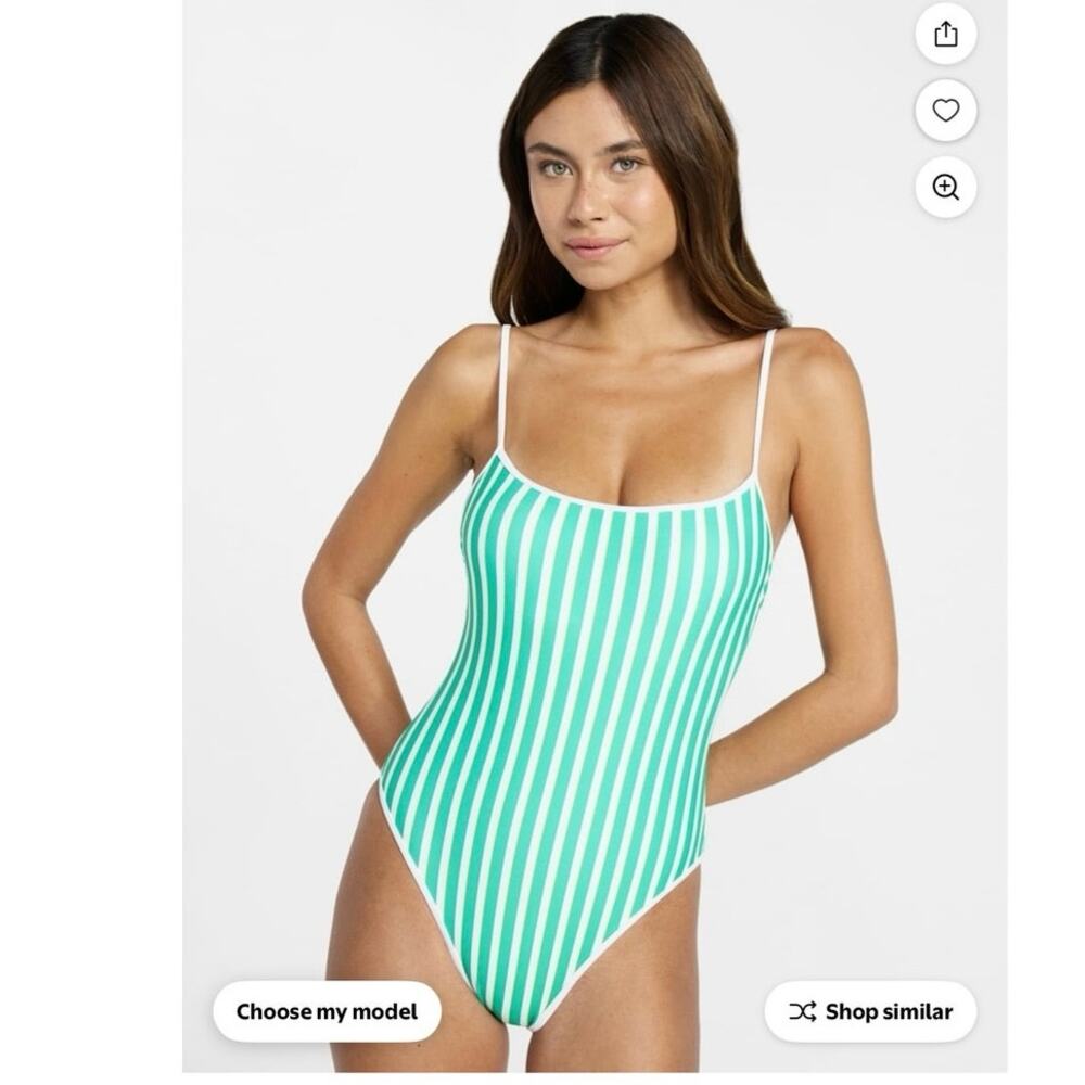 No Boundaries Green And White Stripe One Piece Swim Suit Size XXS